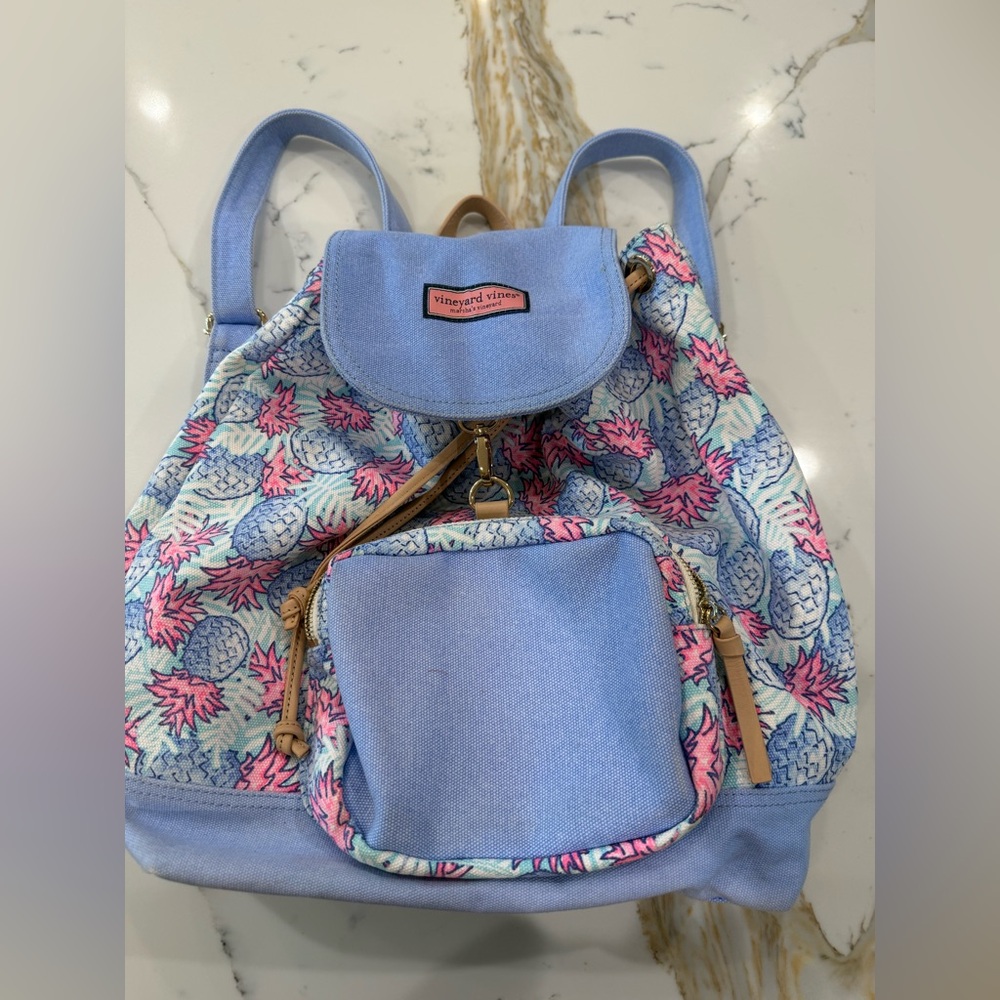 Vineyard Vines Blue and Pink Pineapple Backpack